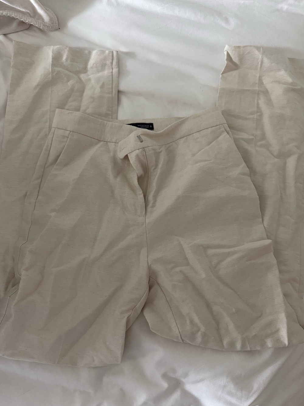Zara Cream High-Waist Wide-Leg Pants